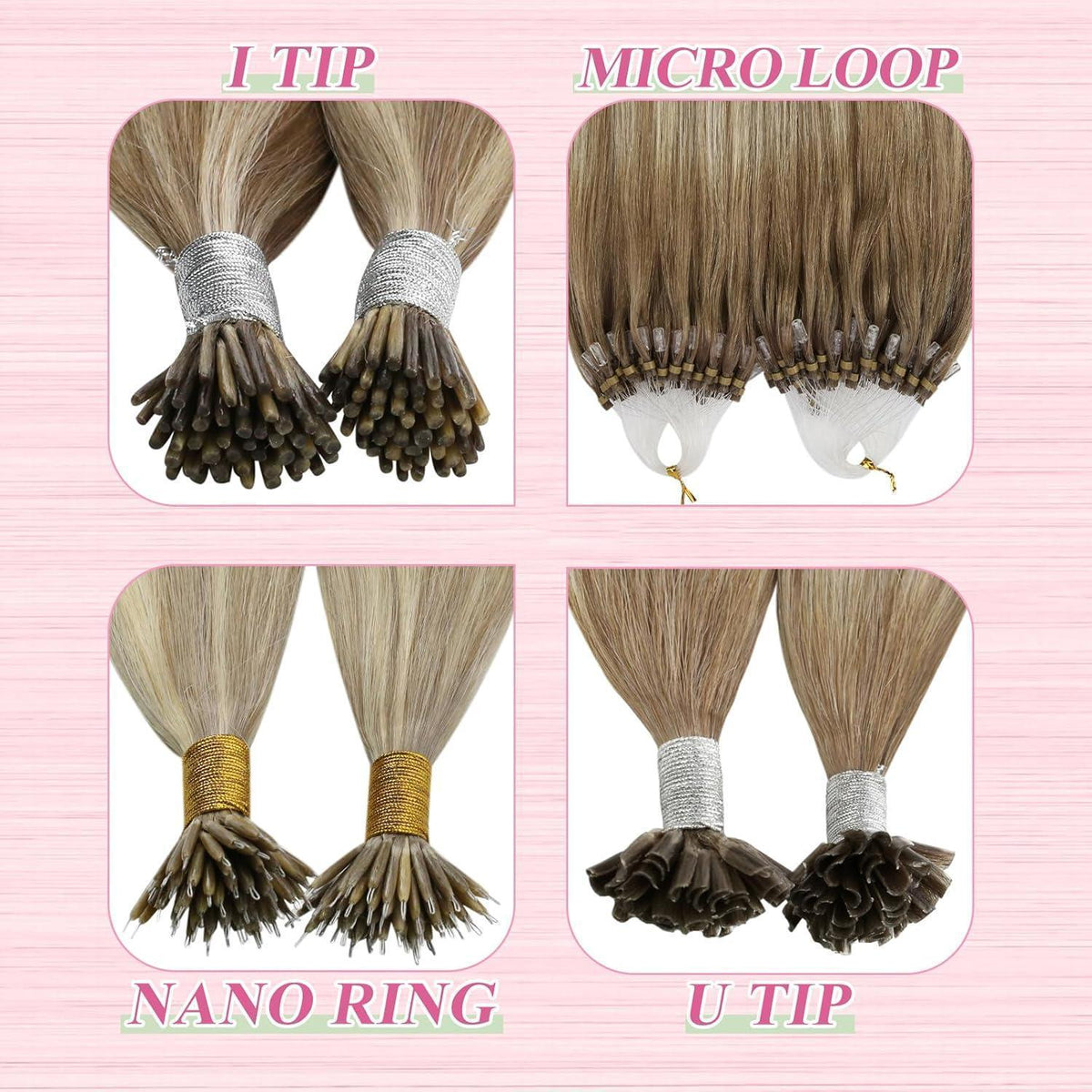 Echthaar Bondings Ombre 40cm - Hellbraun/Platinblond