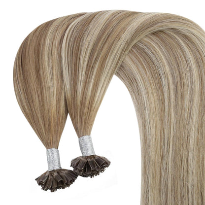 Echthaar Bondings Ombre 40cm - Hellbraun/Platinblond