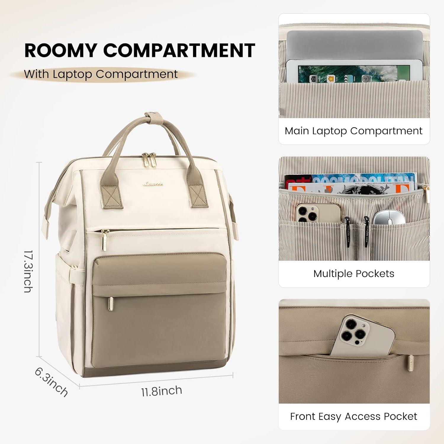 15,6 Zoll Laptop Rucksack Damen USB Ladeanschluss Beige Khaki