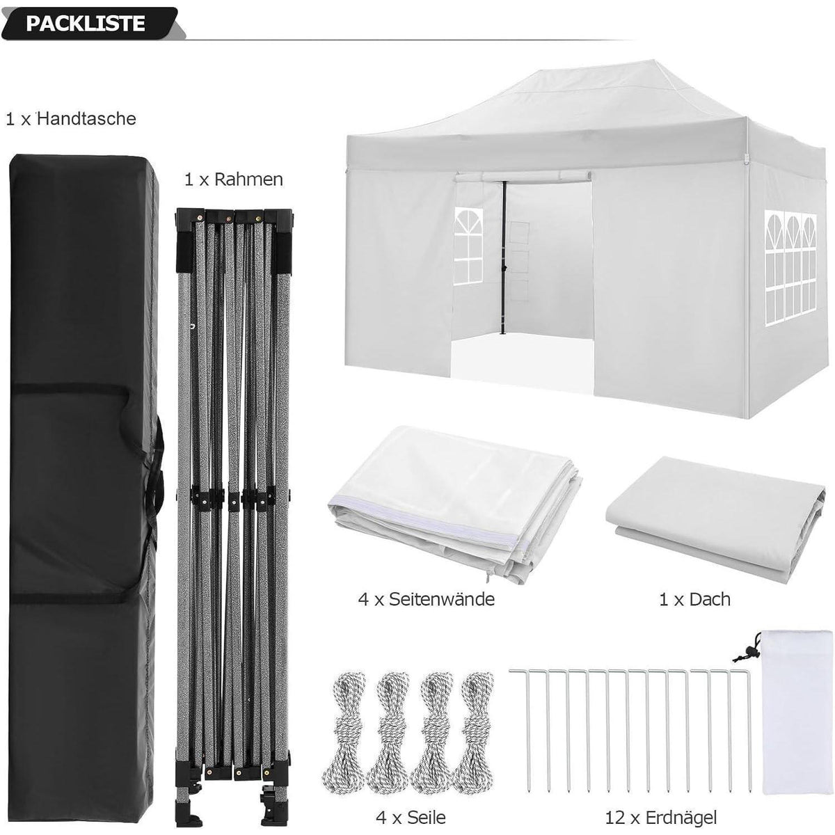 Faltpavillon 3x4,5m mit Seitenwänden – Wasserdicht & Stabil