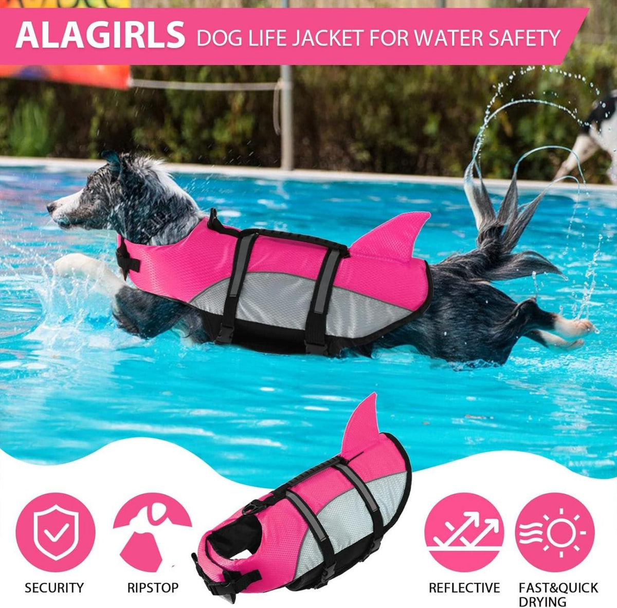 Hundeschwimmweste Rettungsweste für Kleine Mittelgroße Hunde PinkM