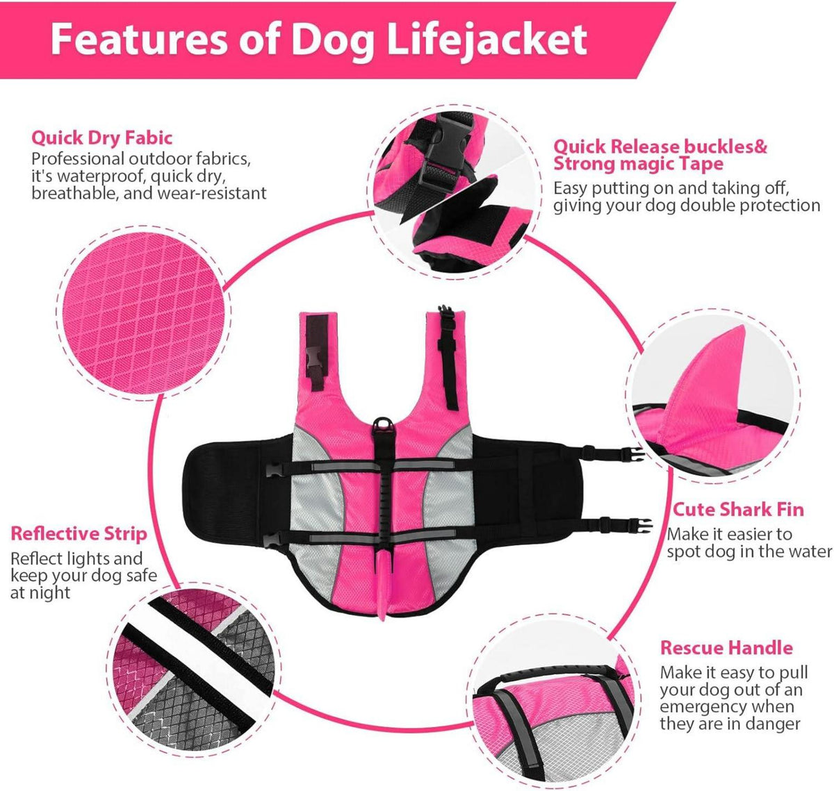 Hundeschwimmweste Rettungsweste PinkN für kleine/mittelgroße Hunde