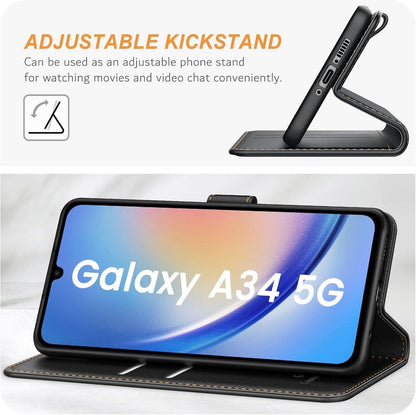 Handyhülle Samsung Galaxy A34 5G Leder Schwarz Magnet Standfunktion