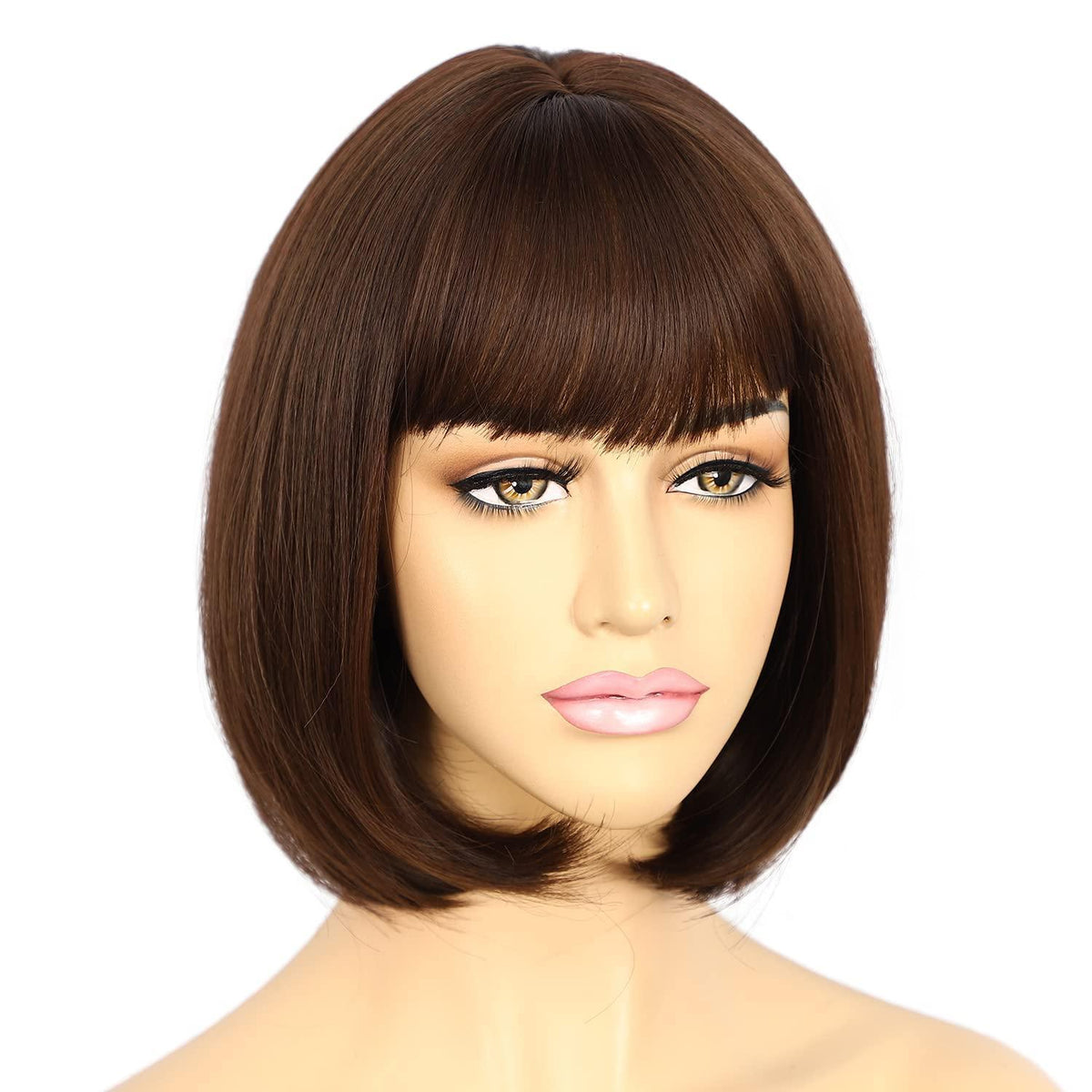 Dunkelbraune Bob Perücke mit Pony – Kurzes, natürliches Haar