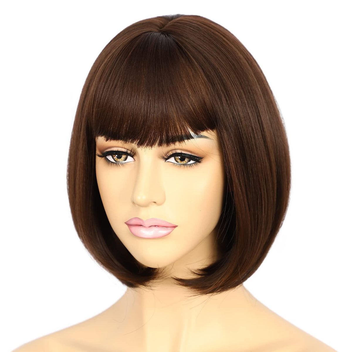 Dunkelbraune Bob Perücke mit Pony – Kurzes, natürliches Haar