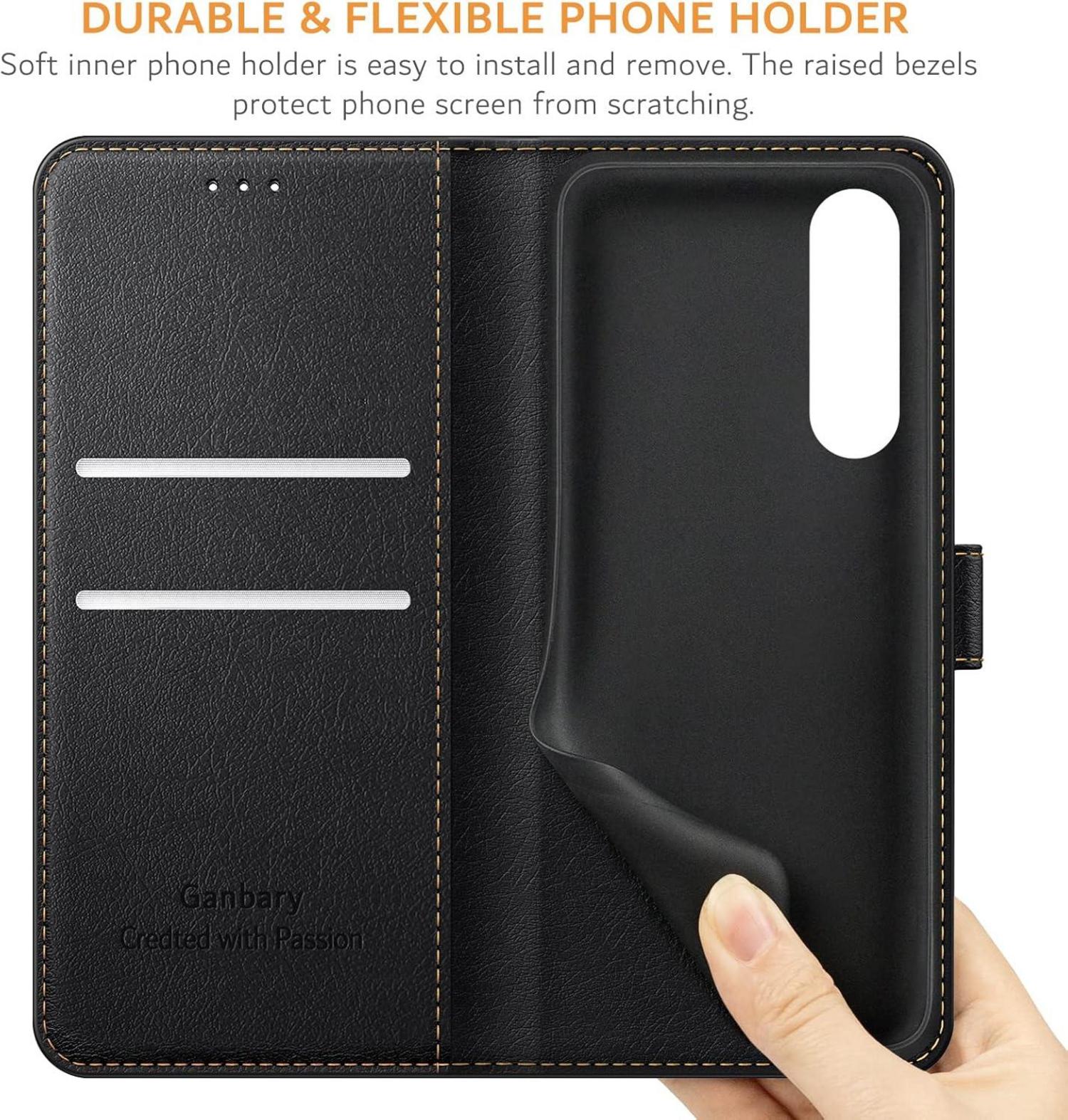Handyhülle für Sony Xperia 10 V - Premium Leder Klapphülle - Schwarz