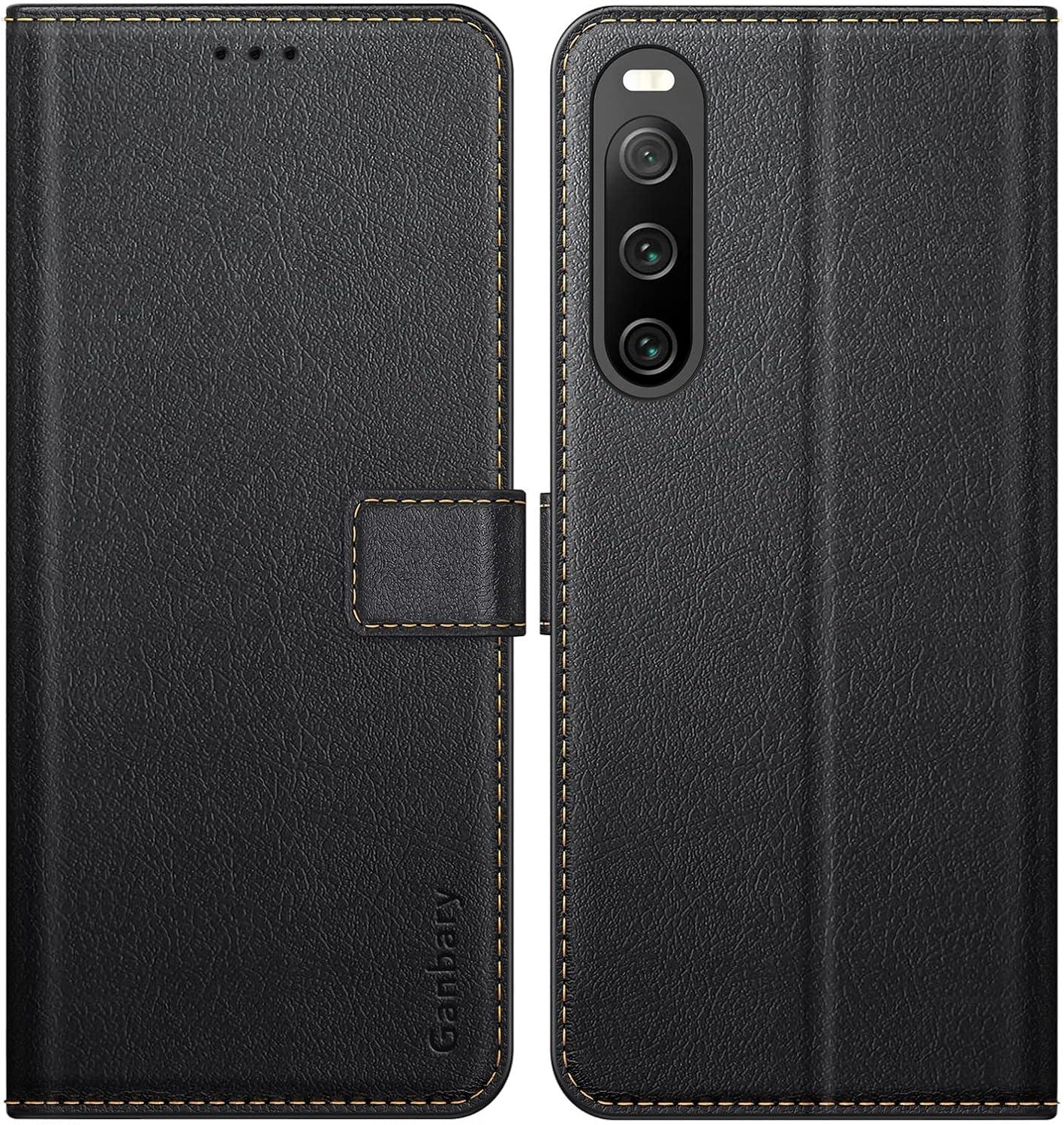 Sony Xperia 10 V Handyhülle Leder Klapphülle mit Kartenschlitzen, Schwarz