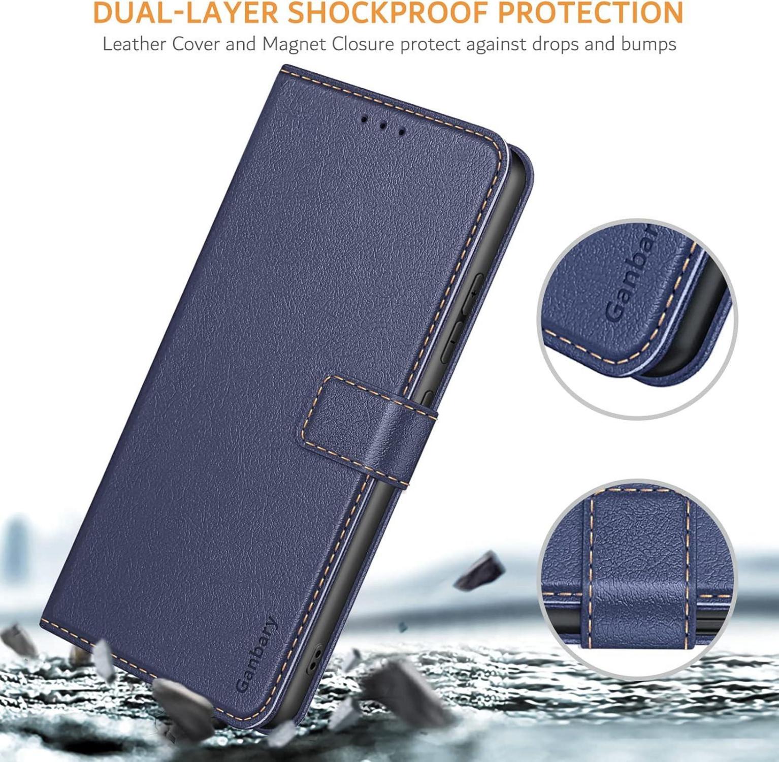 Samsung Galaxy A54 5G Hülle - Premium Leder Klapphülle mit Kartenschlitzen, Magnetverschluss & Standfunktion - Blau