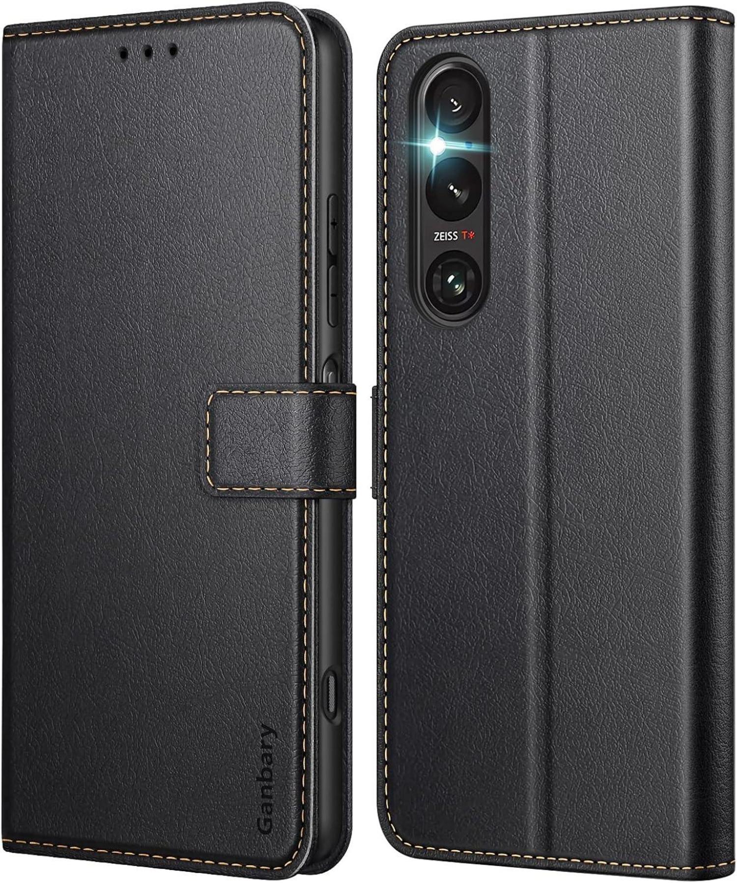 Sony Xperia 1 V Handyhülle Schwarz Premium Leder Klapphülle