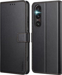 Sony Xperia 1 V Handyhülle Schwarz Premium Leder Klapphülle