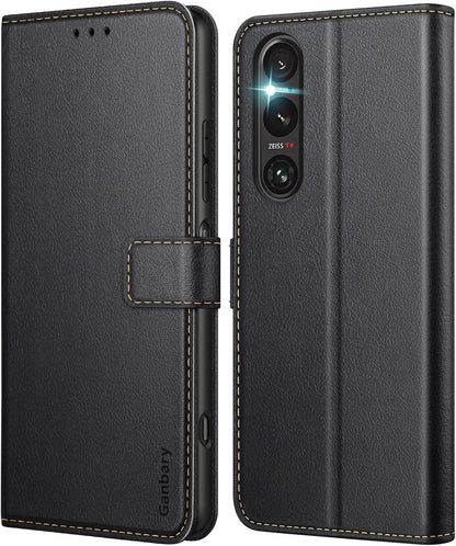 Sony Xperia 1 V Handyhülle Schwarz Premium Leder Klapphülle