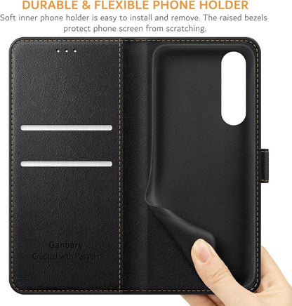 Handyhülle für Sony Xperia 1 V - Premium Leder Klapphülle - Schwarz
