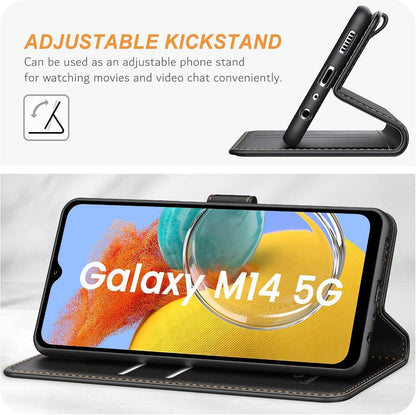 Ganbary Samsung Galaxy M14 5G Handyhülle - Premium Leder Klapphülle - Schwarz