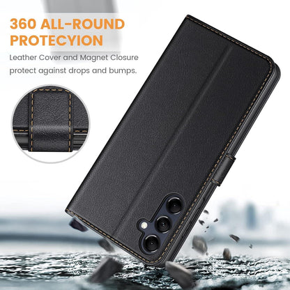 Handyhülle Samsung Galaxy M14 5G Leder Schwarz - Kartenfächer Magnet