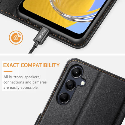 Handyhülle Samsung Galaxy M14 5G Leder Schwarz - Kartenfächer Magnet