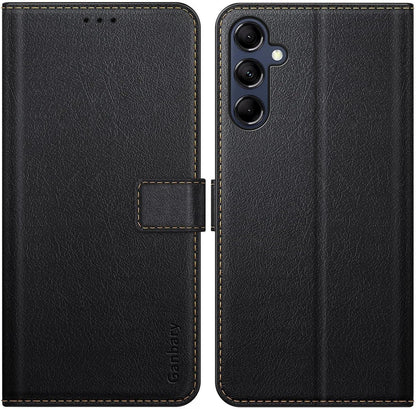 Ganbary Samsung Galaxy M14 5G Handyhülle - Premium Leder Klapphülle - Schwarz