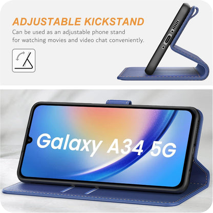 Samsung Galaxy A34 5G Handyhülle Leder Klapphülle Blau Standfunktion