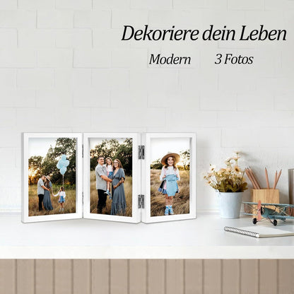 Bilderrahmen für 3 Fotos 13x18 cm Weiß Holz mit Glasfront