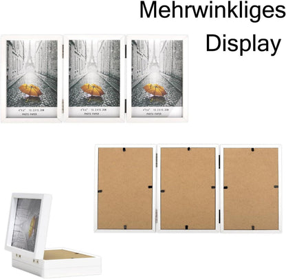 Bilderrahmen für 3 Fotos 13x18 cm Holz Weiß Aufklappbar mit Glasfront