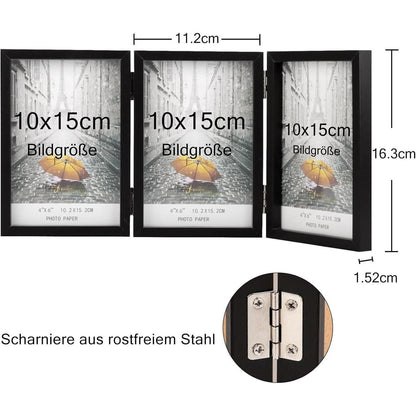 Bilderrahmen für 3 Fotos 10x15 cm Aufklappbar Holz