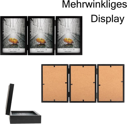 Bilderrahmen für 3 Fotos 10x15 cm Holz Glasfront Schwarz 10x15