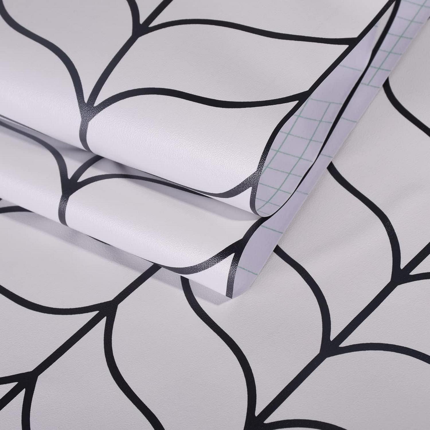 Moderne Selbstklebende Geometrische Schwarz Weiß Tapete 44.5x500cm