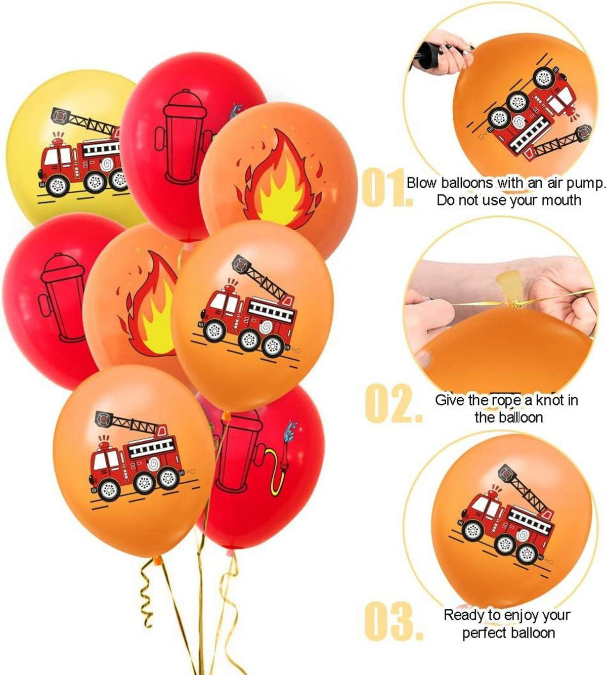 Feuerwehr Ballon Set 40 Stück Latex Luftballons Rot Gelb Orange