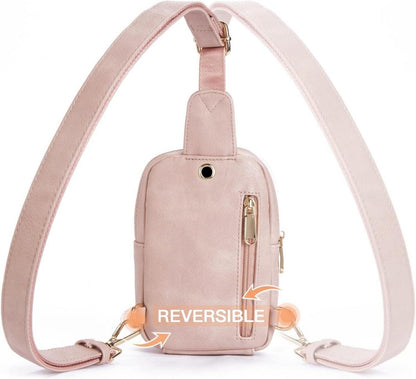 Telena Damen Brusttasche Mini Kunstleder Crossbody Bag Hellrosa