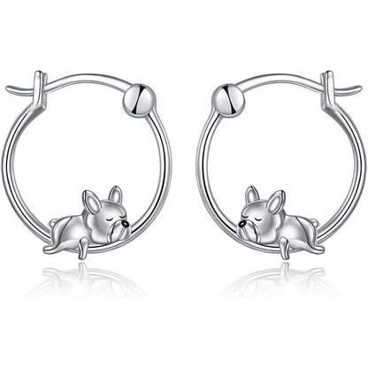 Creolen 925 Sterling Silber Französische Bulldogge/Schwarze Katze Schmuck Damen
