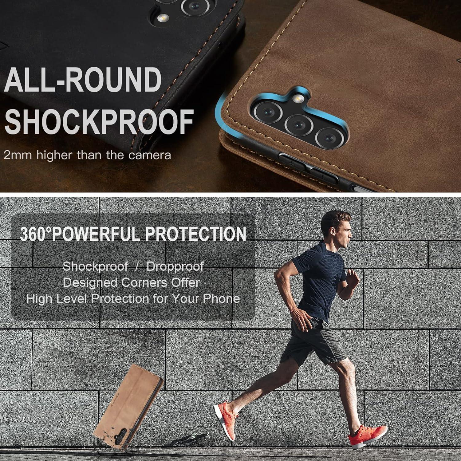 Handyhülle Samsung Galaxy A14 5G Leder Flip Case Braun Standfunktion