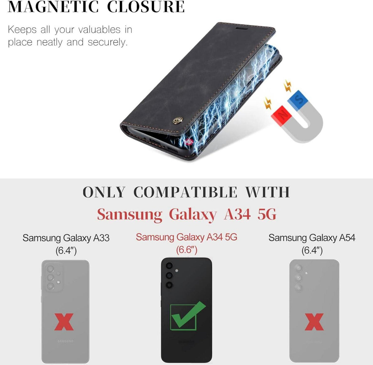 Handyhülle Samsung Galaxy A34 5G Lederhülle Klappbar Schwarz