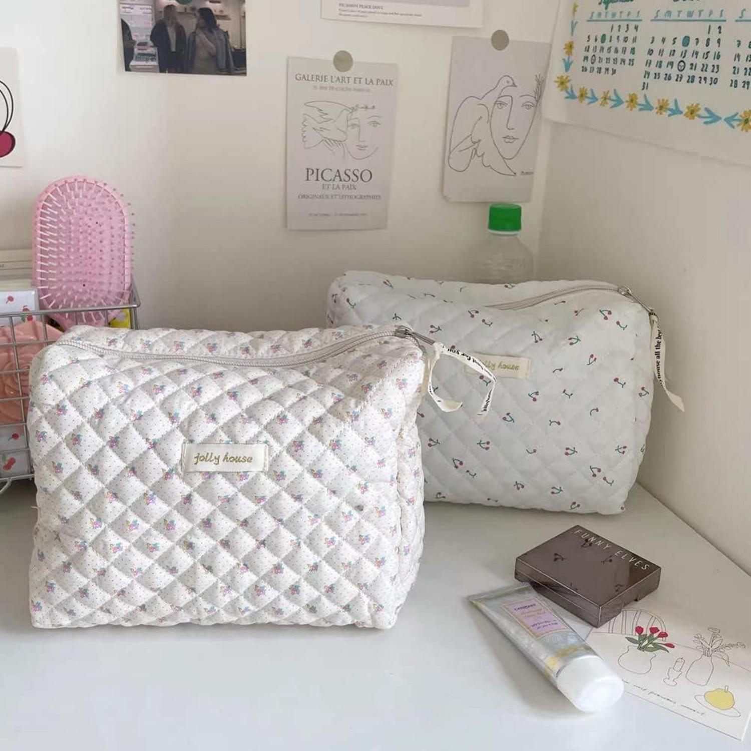 Aucuu Reise Kosmetiktasche Baumwolle mit Blumenmuster, Große Kapazität