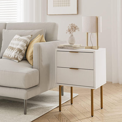 Nachttisch mit 2 Schubladen Weiß Gold Modern Boho