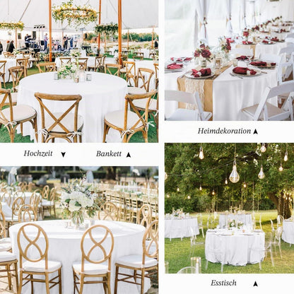 Weiße Polyester Tischdecke rund 305 cm - 8er Set für Hochzeit & Party