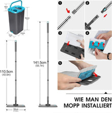 Bodenwischer Set mit Eimer und 6 Wischpads für verschiedene