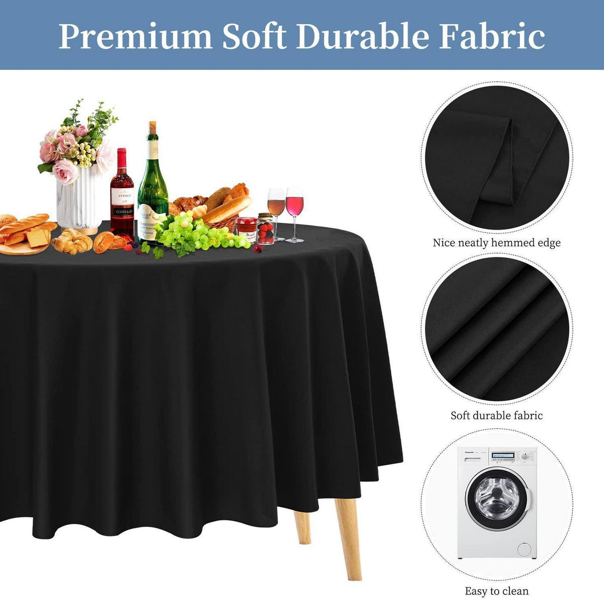 8x Schwarz Runde Tischdecke 305cm – Hochzeit, Party, Bankett