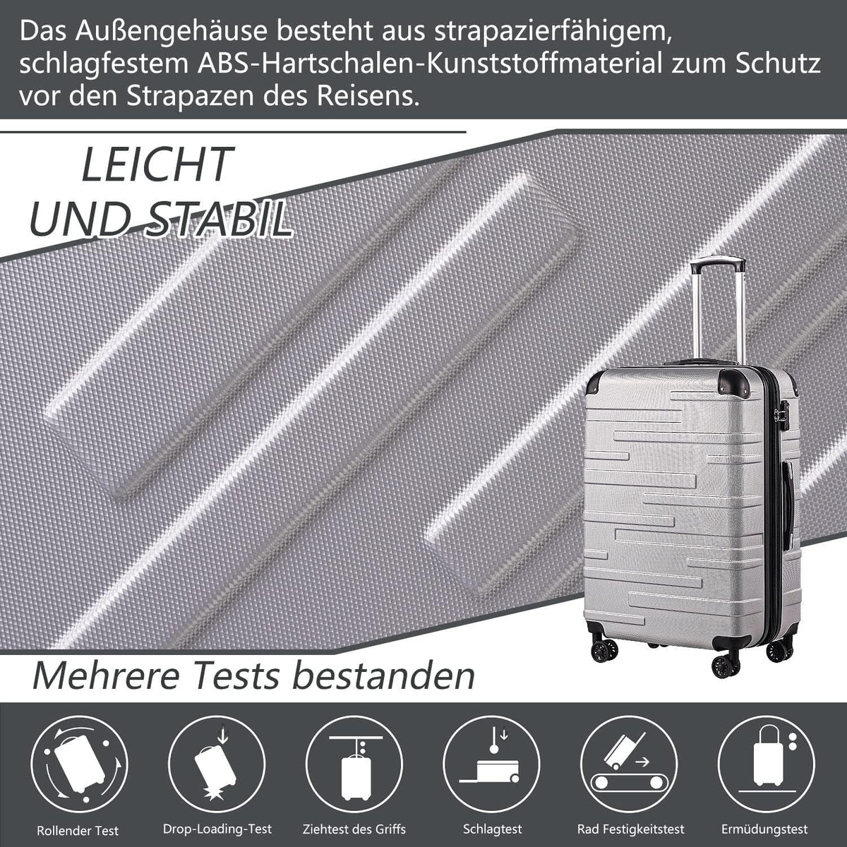 Hartschalen-Koffer Rollkoffer ABS TSA-Schloss 4 Rollen Schwarz