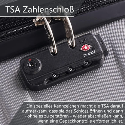 COOLIFE Hartschalen-Koffer 4 Rollen TSA-Schloss Dunkelgrau Handgepäck