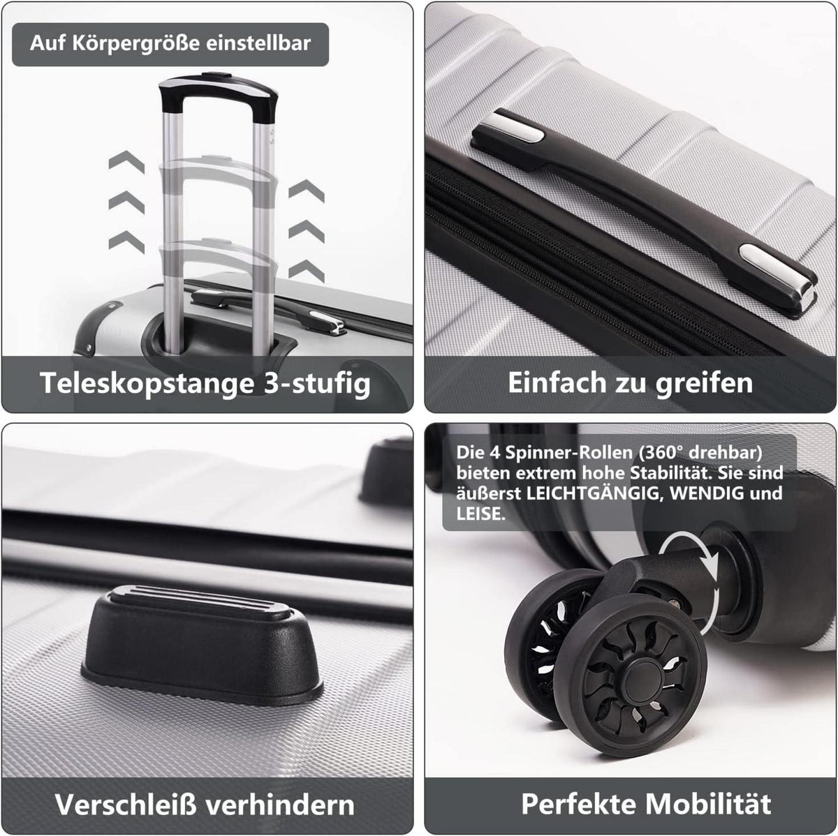 COOLIFE Hartschalen-Koffer Rollkoffer TSA 4 Rollen Navy Blau ABS Handgepäck