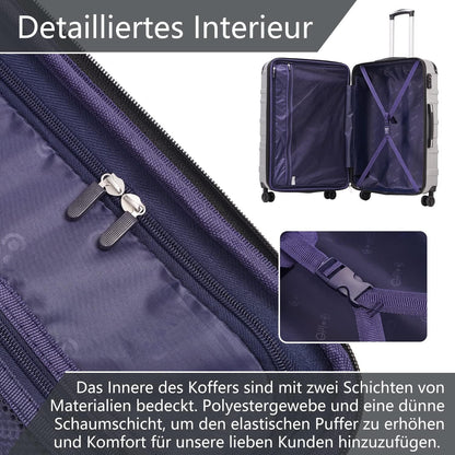 Hartschalen-Koffer Rollkoffer Reisekoffer ABS TSA 4 Rollen Navy Blau