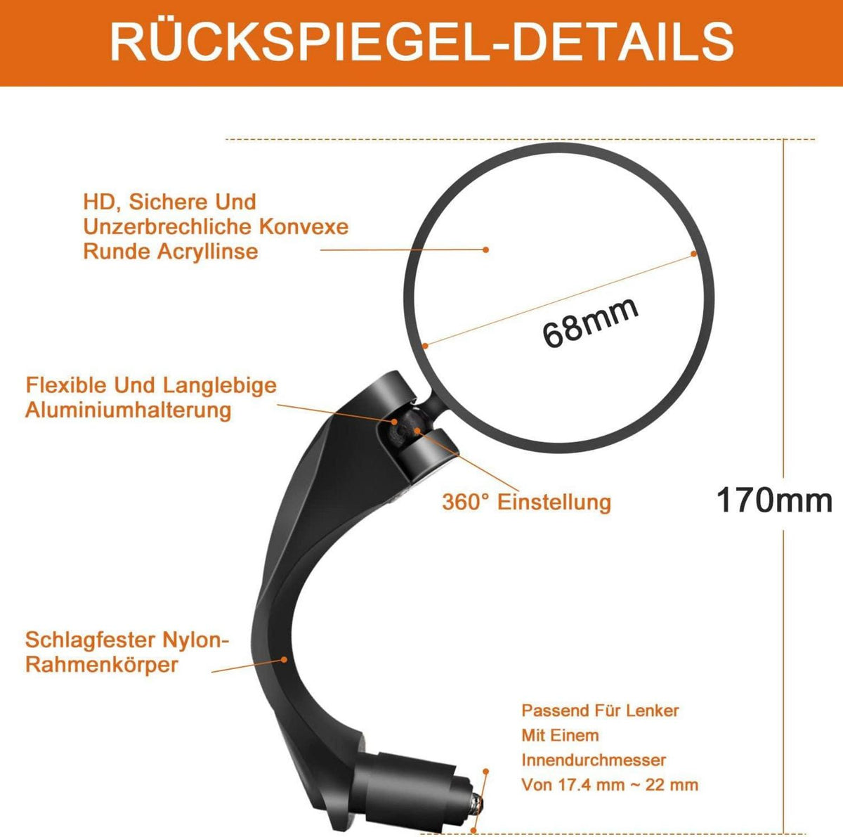 Fahrradspiegel 2 Stück, Rückspiegel Lenkerendspiegel