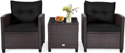 3tlg. Polyrattan Gartenmöbel Set Lounge, Schwarz