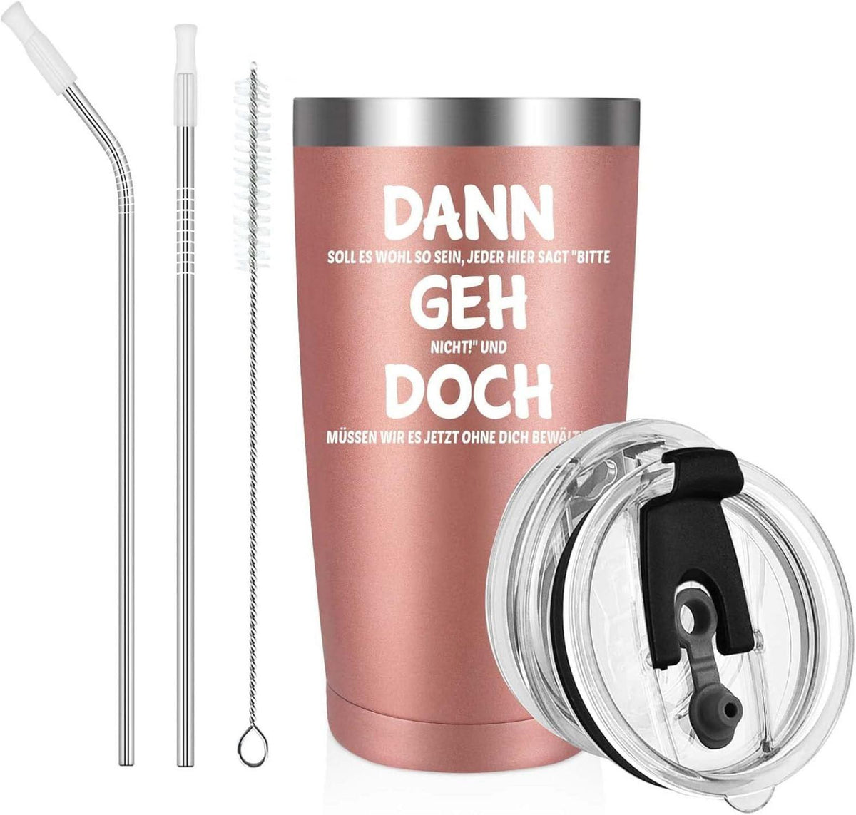 Edelstahl Weinbecher 600ml Doppelwandig mit Deckel Roségold