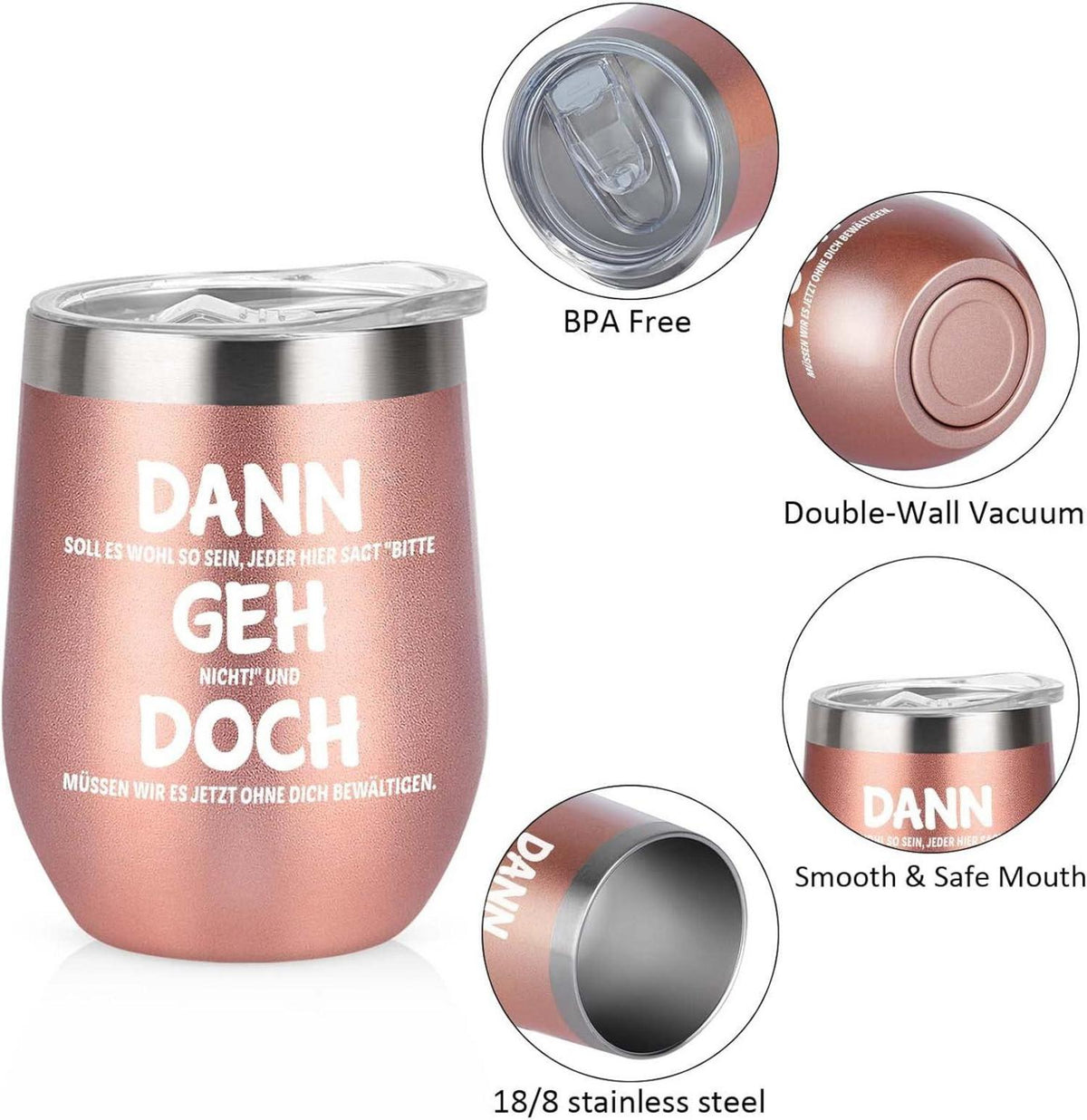 Abschiedsgeschenk Kollegin Jobwechsel Edelstahl Weinbecher 12oz Roségold