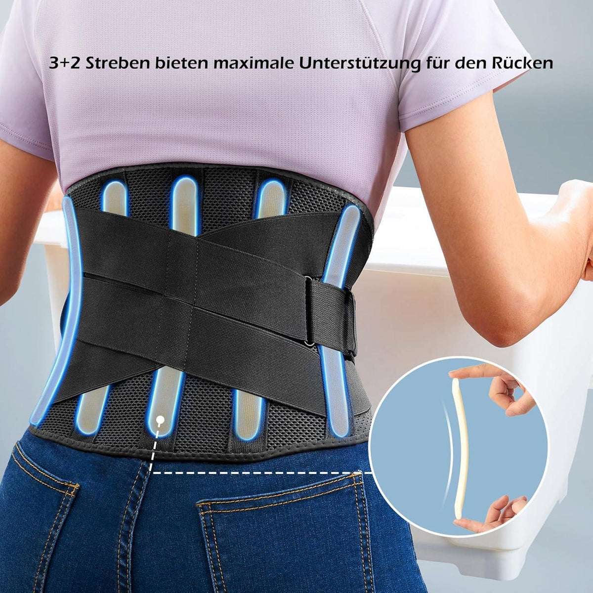 FREETOO Rückenbandage Damen Herren Schwarz S Taille 70-90cm