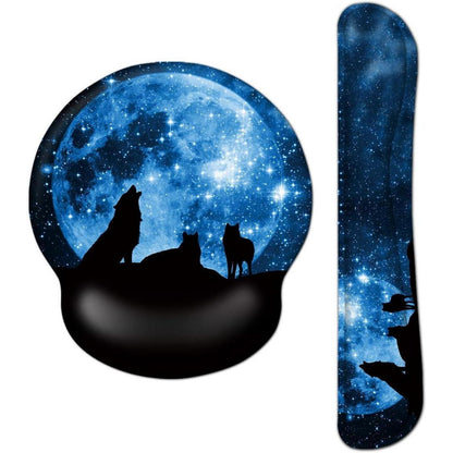 Ergonomisches Mauspad & Tastatur-Handgelenkauflage Set mit Wolf-Design