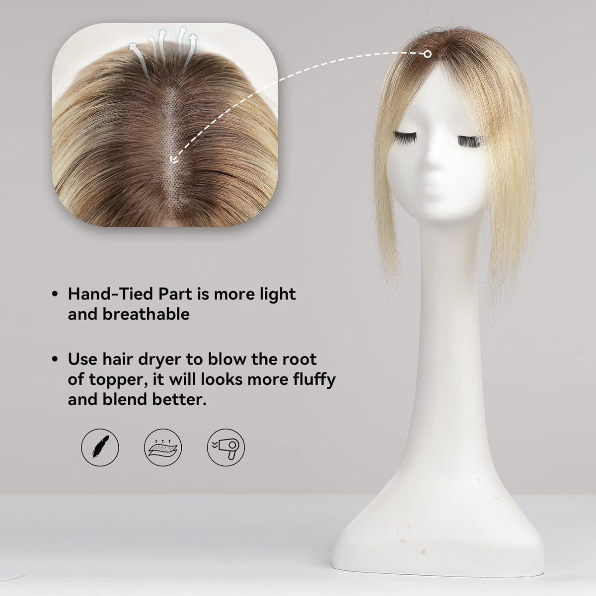 Hellblonde Haar Topper | Remy Echthaar | Dünnes Haar Abdeckung