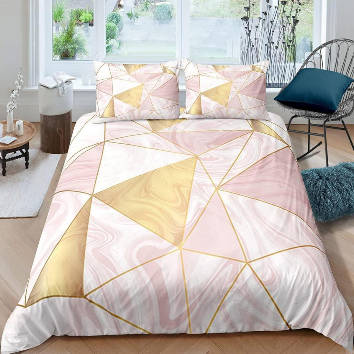 Rosa Marmor Bettwäsche-Set 220x240 cm | Mikrofaser 3-teilig