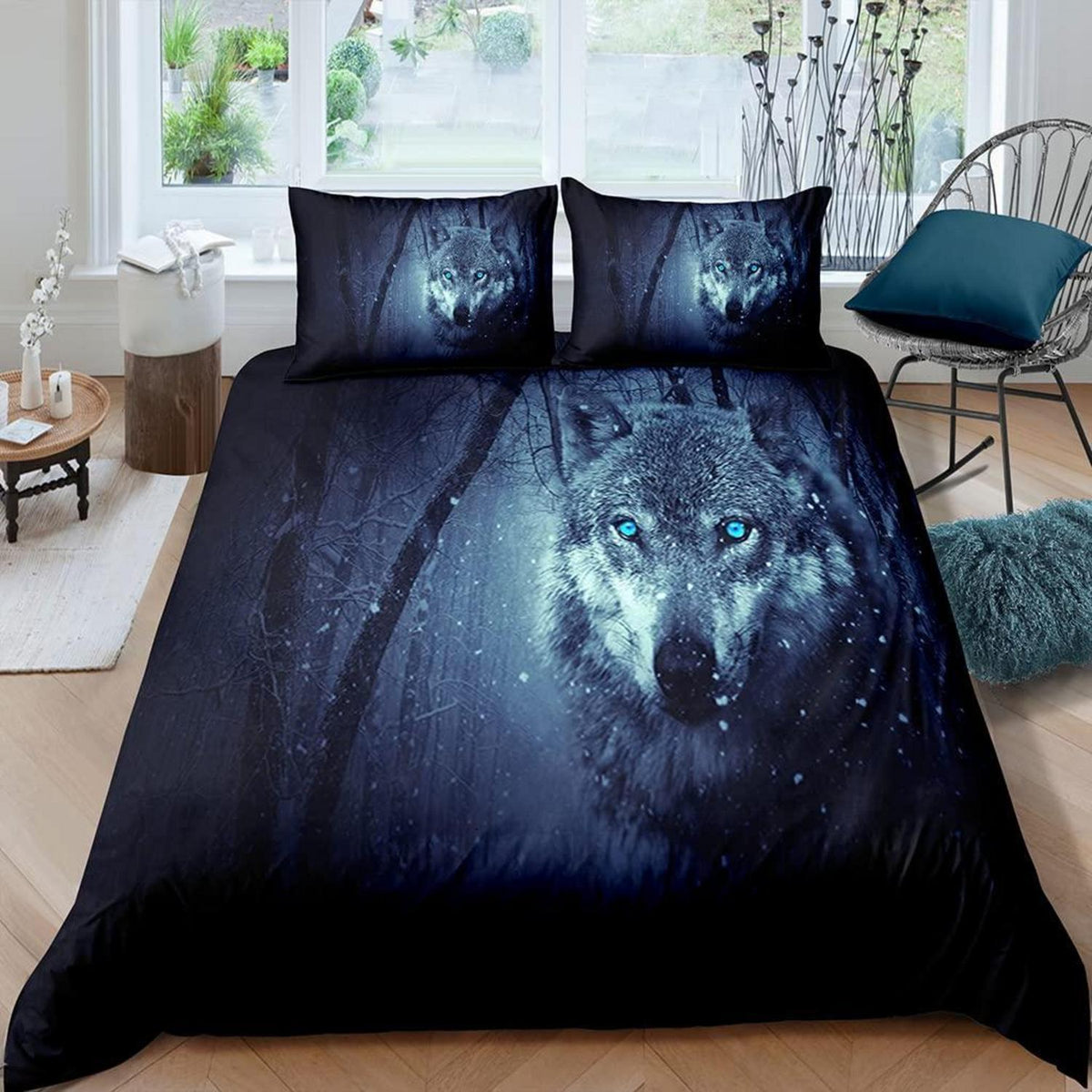 Kinder Bettwäsche Wolf 135x200 cm 4-teilig – Weiche Mikrofaser Bettwäsche
