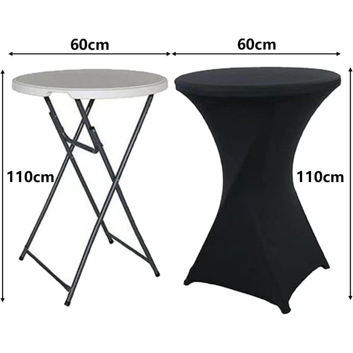 2er Set Stehtisch Hussen 60x110cm Schwarz | Elastische Spandex Tischdecken